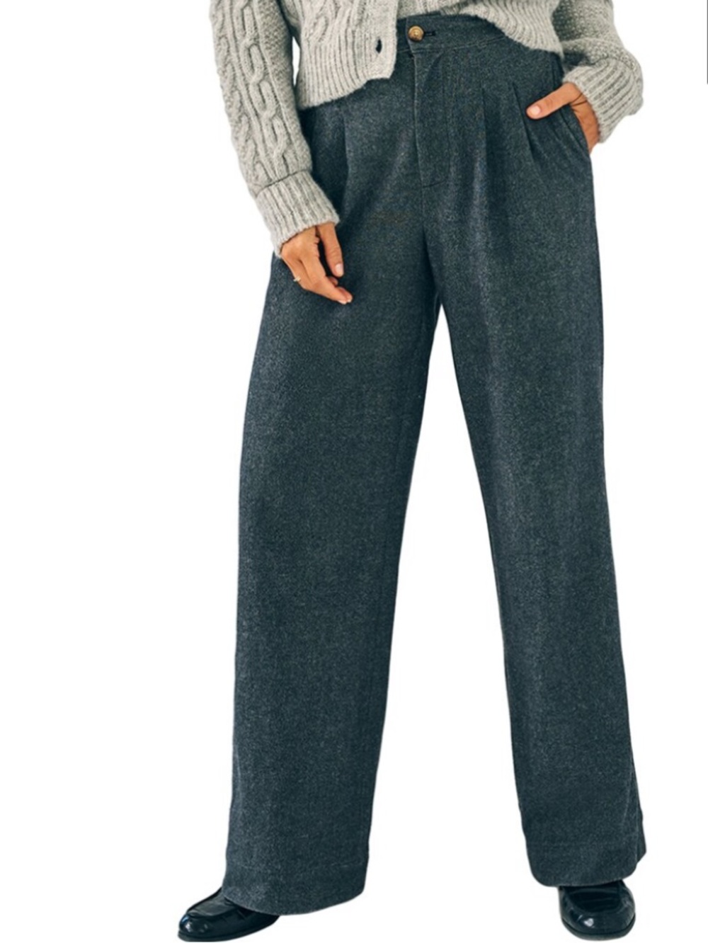 Faherty Dream Flannel Trouser Pants Wide Leg in Charcoal Gray Pleated Organic 4